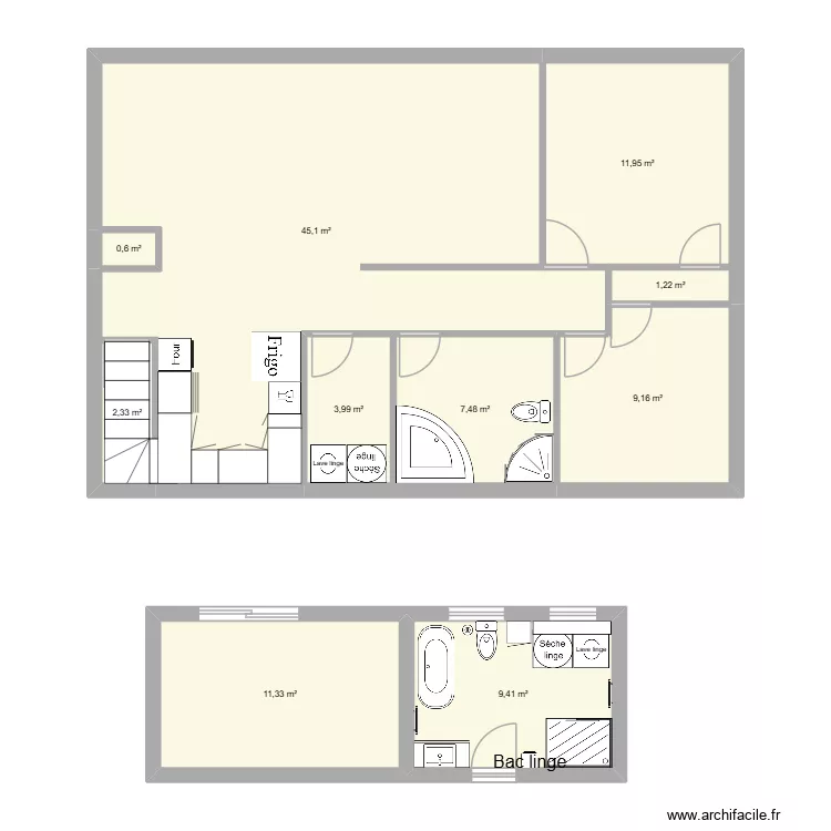SDB2. Plan de 10  et 103 m²