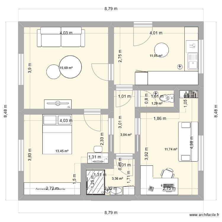 STF save. Plan de 7 pièces et 60 m2