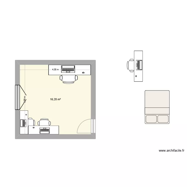 chambre Sacha. Plan de 1  et 16 m²