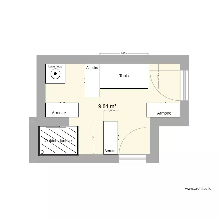 Buanderie. Plan de 1  et 10 m²