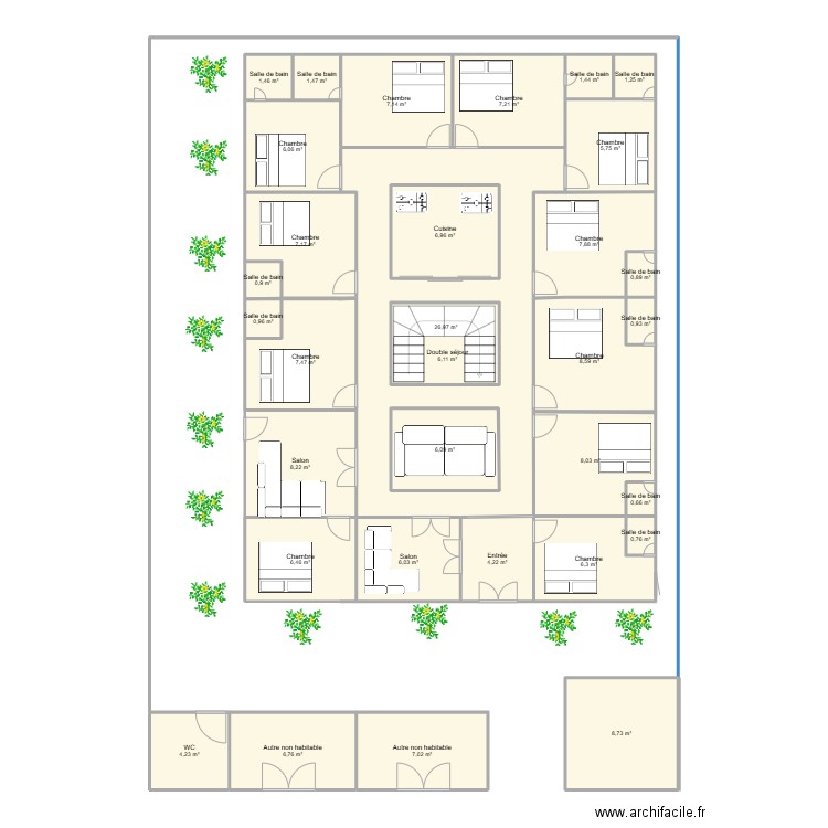 Mon premier plan. Plan de 32 pièces et 200 m2