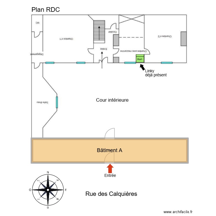 Plan actuel RDC. Plan de 1 pièce et 81 m2
