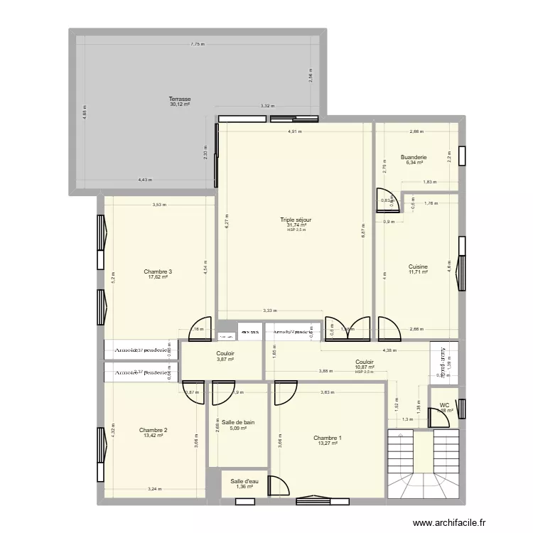 Jouenne etage. Plan de 15  et 152 m²