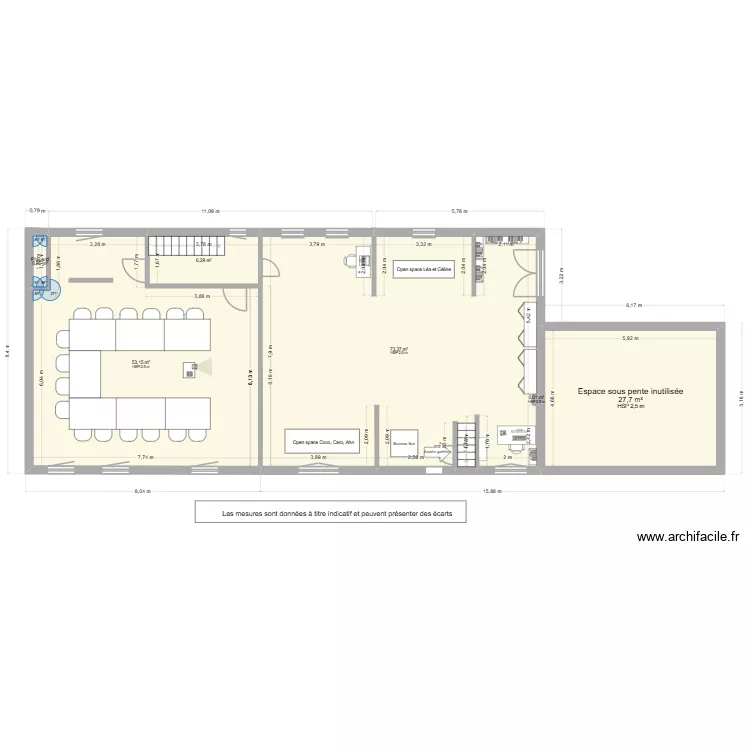 Plan 2eme etage bureau. Plan de 6  et 161 m²