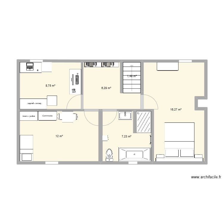 maison villeneuve étage. Plan de 6 pièces et 52 m2