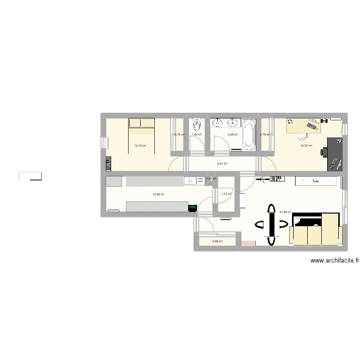 Home Sweet Home. Plan de 12 pièces et 66 m2