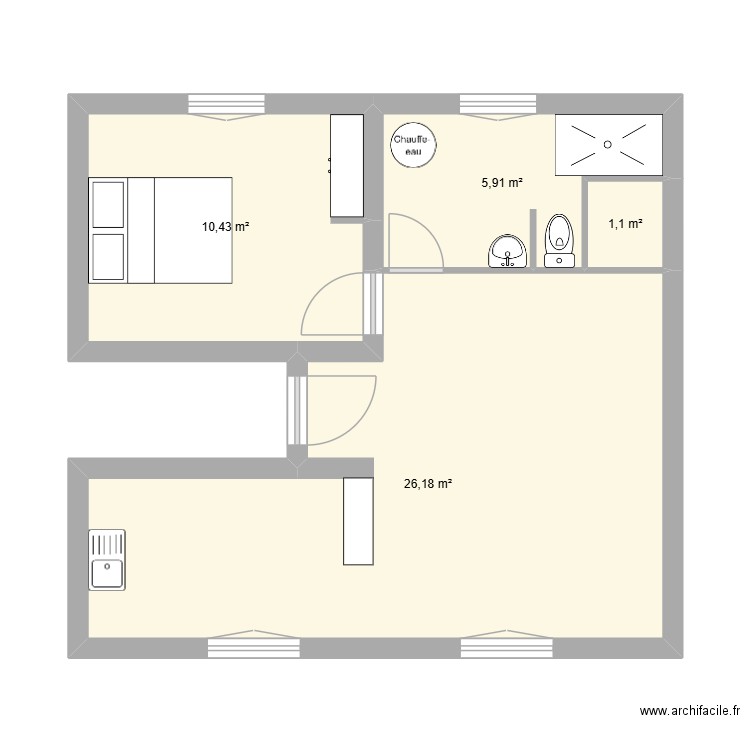 Urbain. Plan de 4 pièces et 44 m2