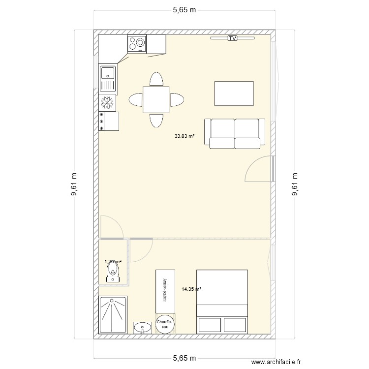 Futur appartement aménagé. Plan de 3 pièces et 49 m2