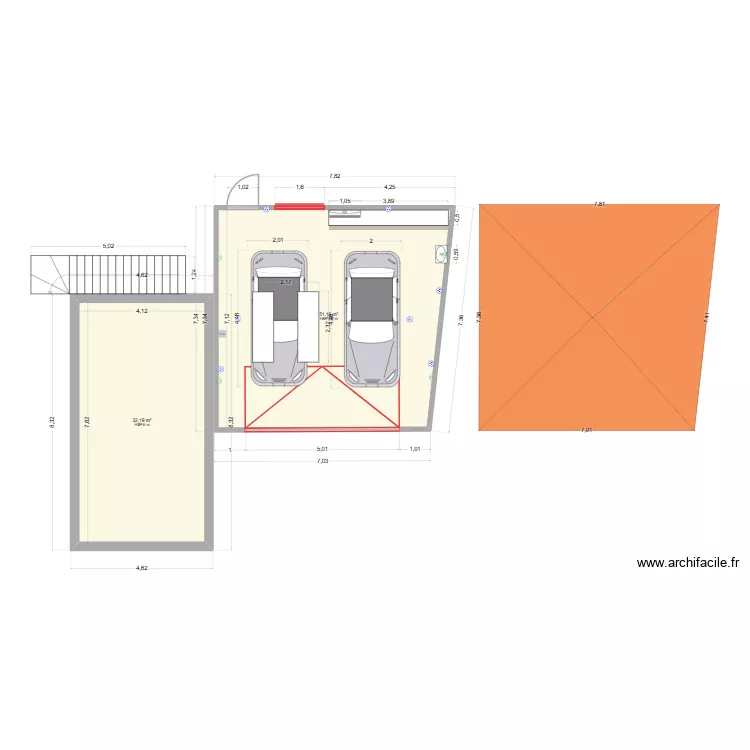 Garage1. Plan de 2 Pièces et 83 m²