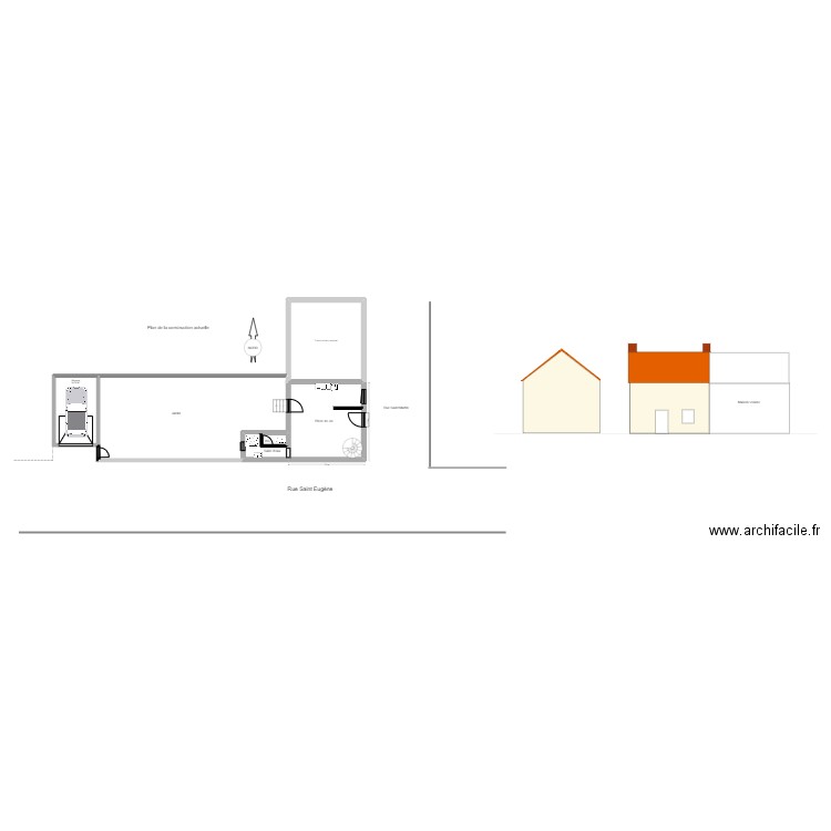 Baptiste 001 Initial. Plan de 3 pièces et 48 m2