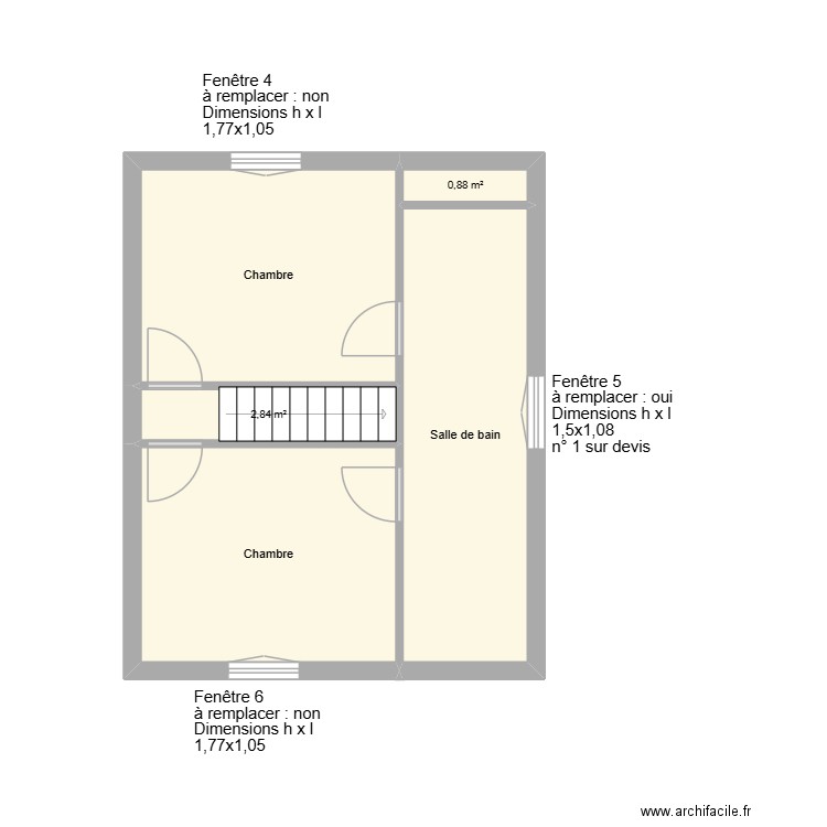 Aubin Etage menuiseries. Plan de 5 pièces et 40 m2
