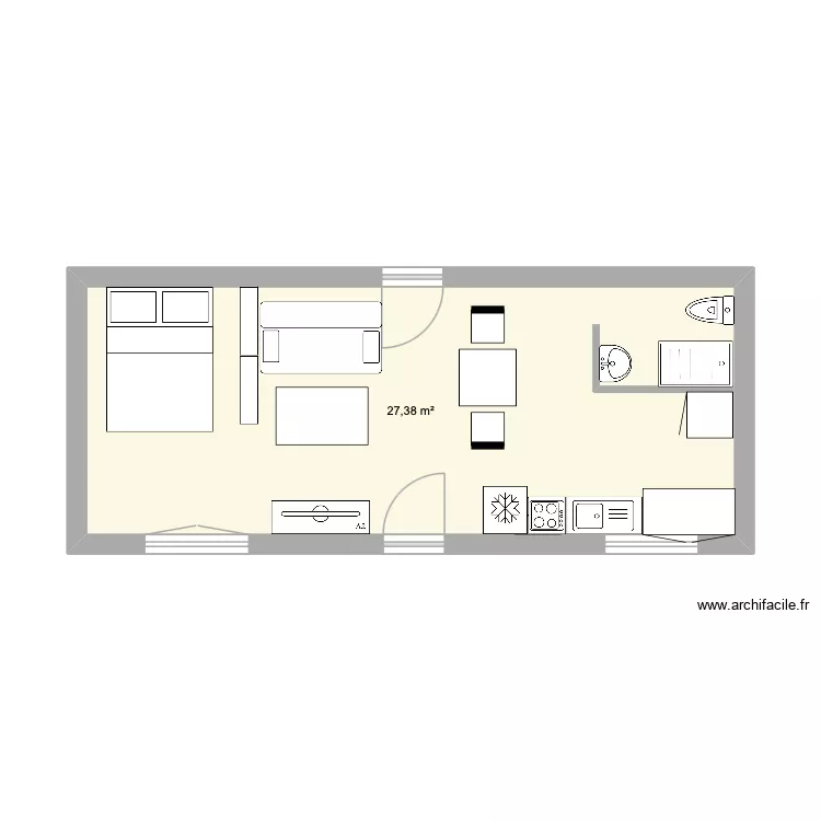 Airbnb. Plan de 1  et 27 m²