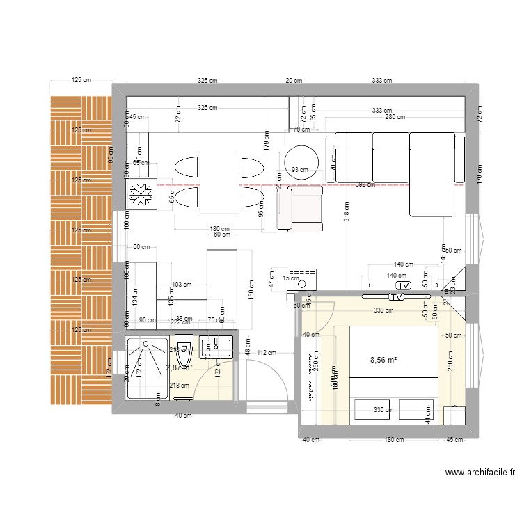 lot 7.3 amenagements. Plan de 2 pièces et 11 m2