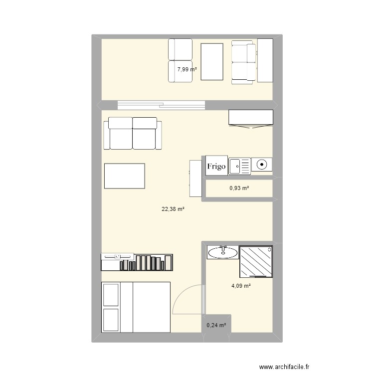 studio MP. Plan de 5 pièces et 36 m2