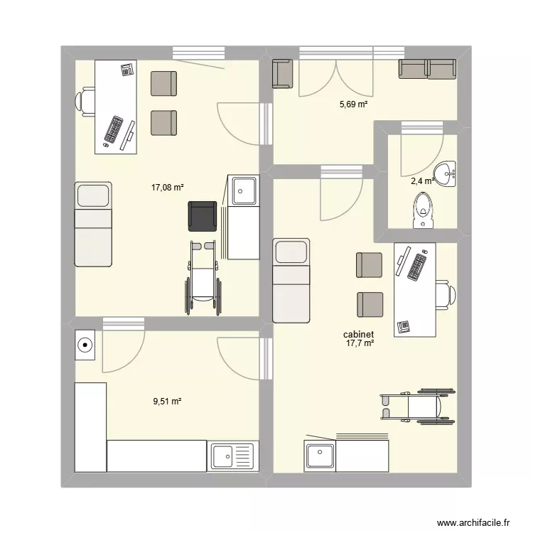cabinet 1. Plan de 5 Pièces et 52 m² cabinet 1. Plan de 5 Pièces et 52 m²