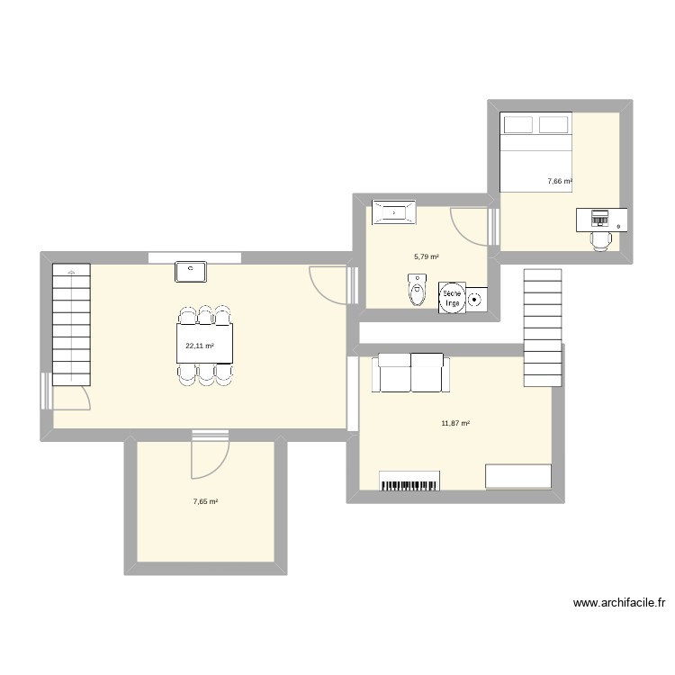 noé elisa. Plan de 5 pièces et 55 m2