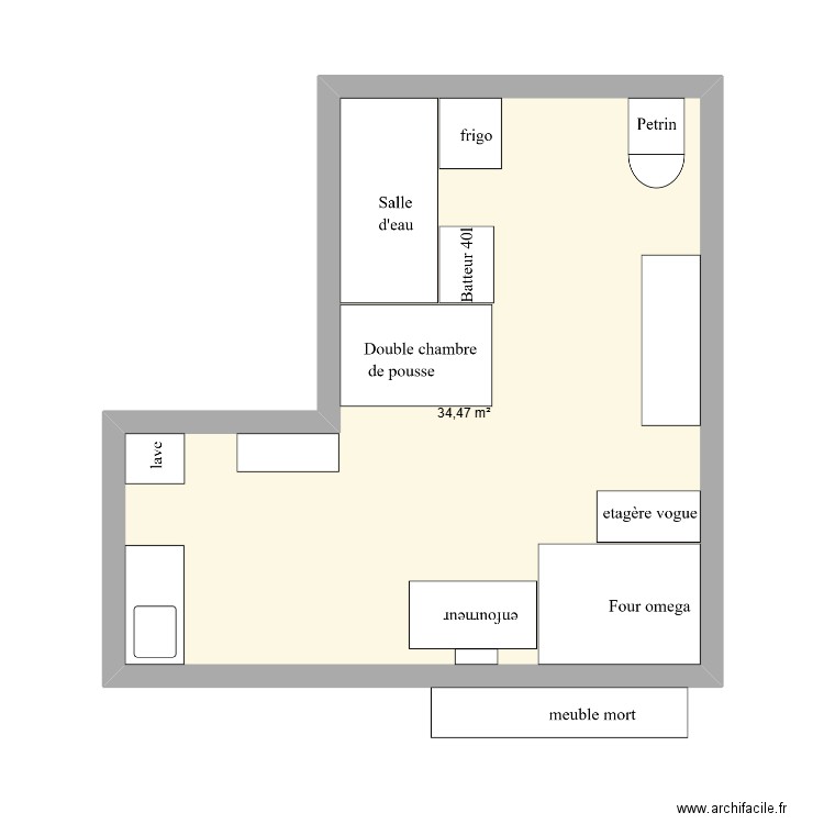 plan temporaire. Plan de 1 pièce et 34 m2