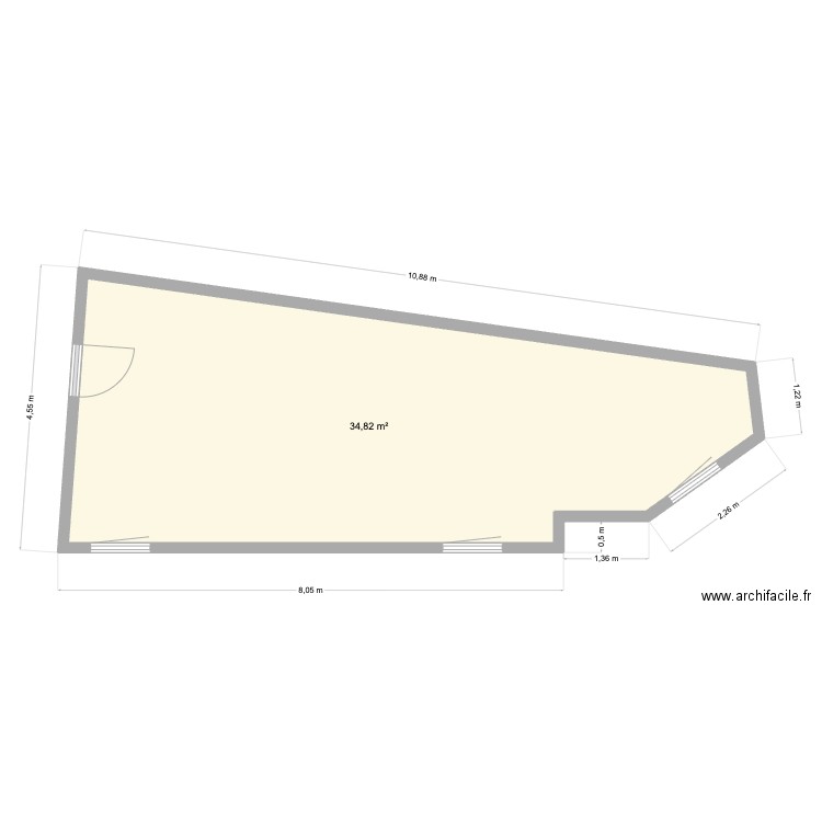 Studio. Plan de 1 pièce et 35 m2