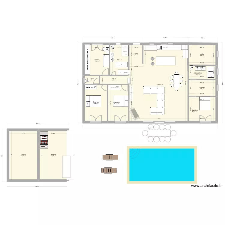 maison PISCINE. Plan de 14 pièces et 189 m²