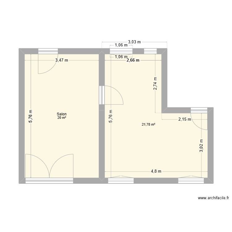 St Pierre des corps2. Plan de 2 pièces et 42 m2