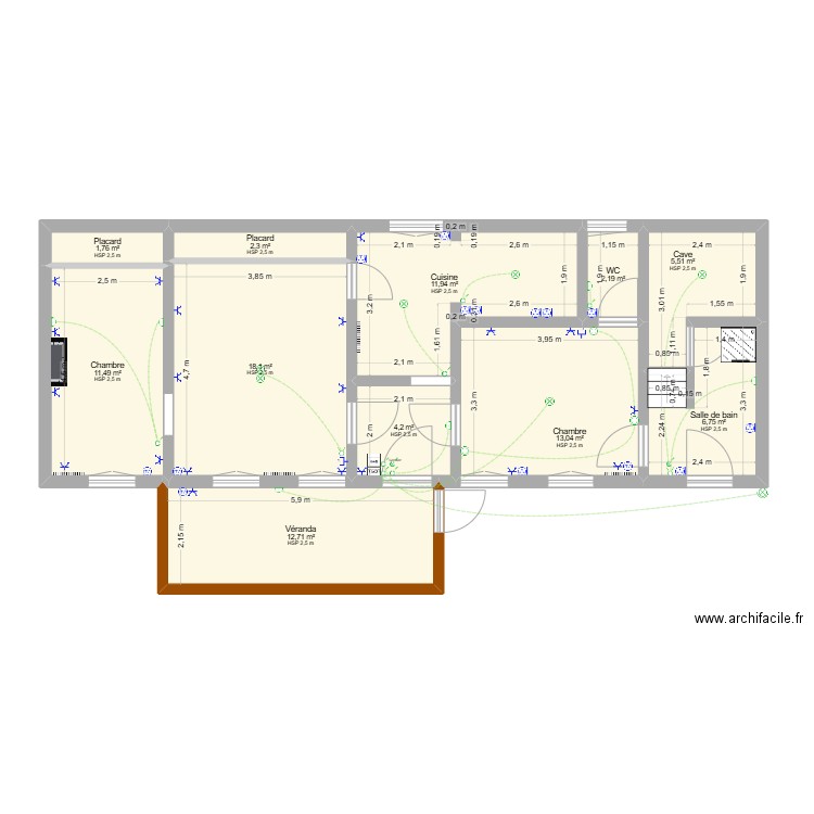 Maison Willy. Plan de 11 pièces et 90 m2