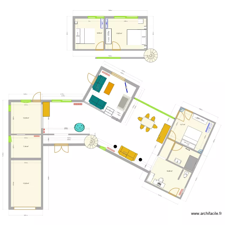 bas bis. Plan de 7  et 88 m²
