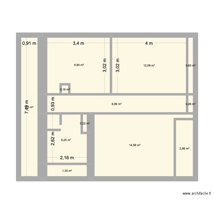 projet 2. Plan de 12 pièces et 61 m2