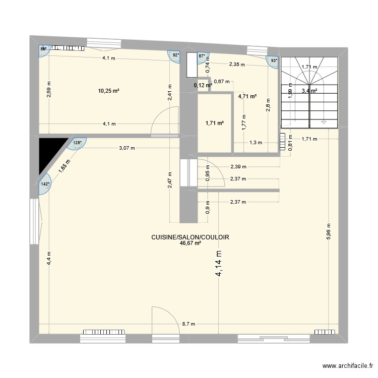 1er ETAGE PROJET OUVERTURE TOUT. Plan de 7 pièces et 67 m2