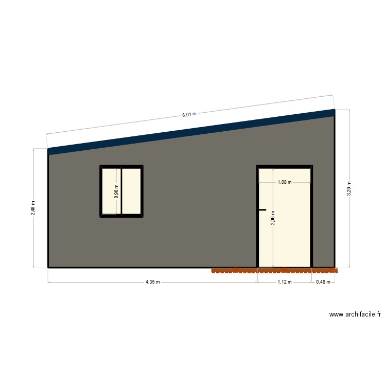 facade. Plan de 4 pièces et 17 m2