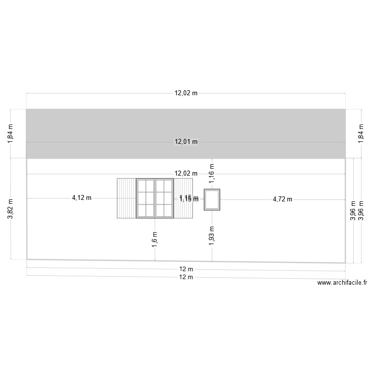 Coté nord avec fenêtre WC. Plan de 2 pièces et 68 m2