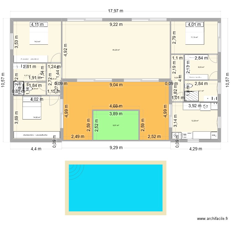 Maison 3. Plan de 13 pièces et 169 m2