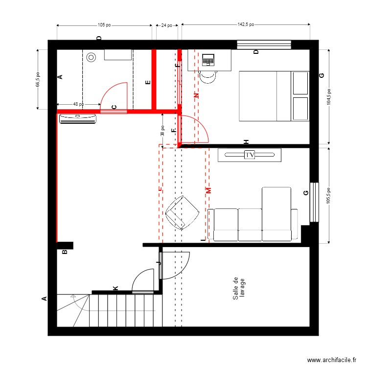 daigle s-sol Menuiserie. Plan de 1 pièce et 55 m2