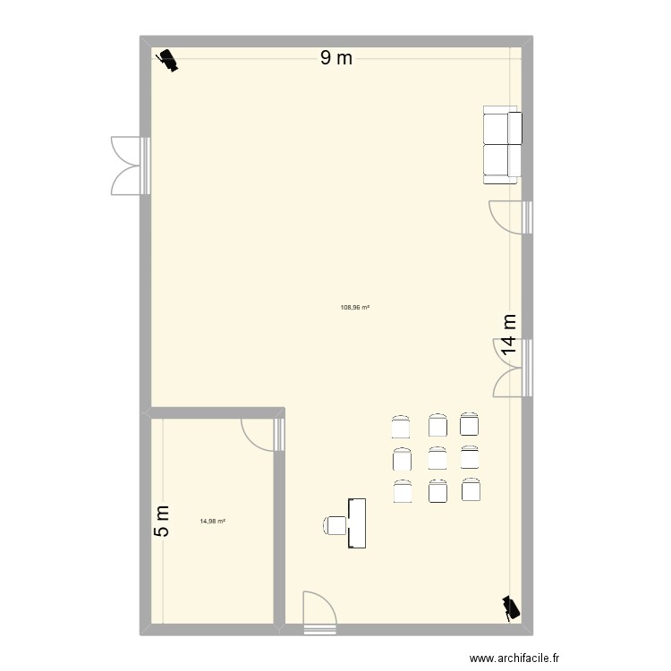 Salle 006. Plan de 2 pièces et 124 m2