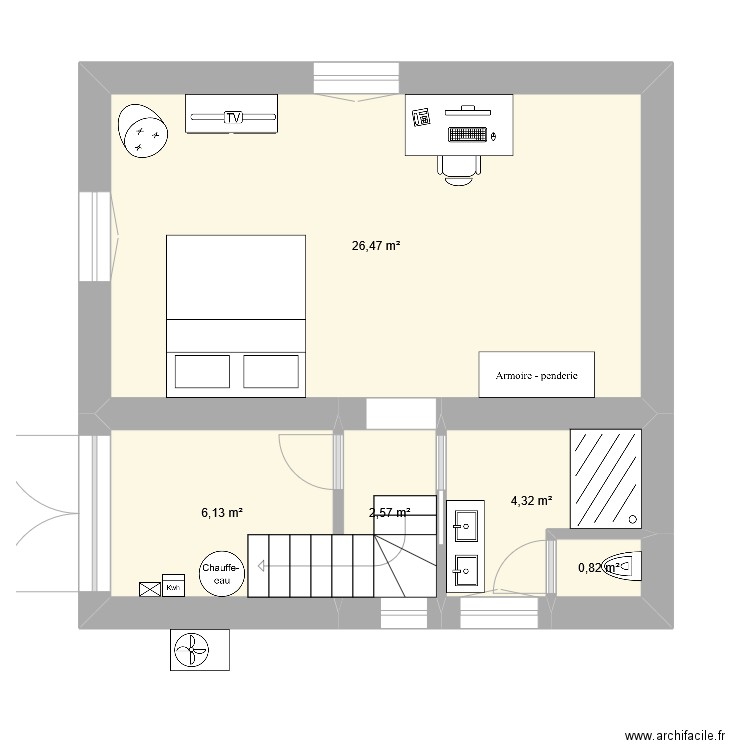 Bergerie RdC. Plan de 5 pièces et 40 m2
