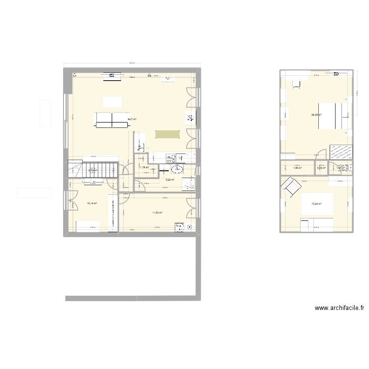 Maison avant extension modification. Plan de 11 pièces et 120 m2