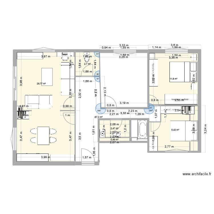 collignon3. Plan de 7 pièces et 69 m2