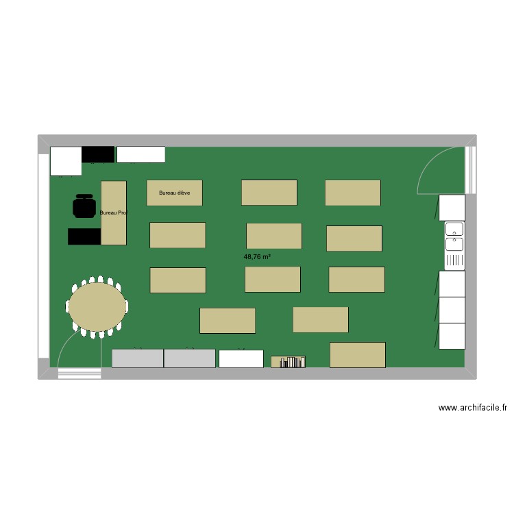 Classe. Plan de 1 pièce et 49 m2