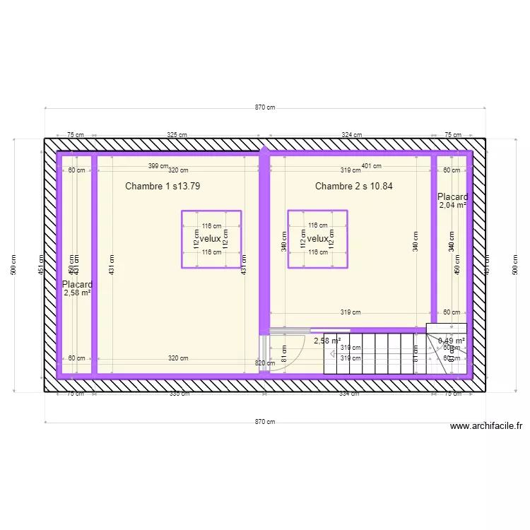 comble. Plan de 9  et 35 m²