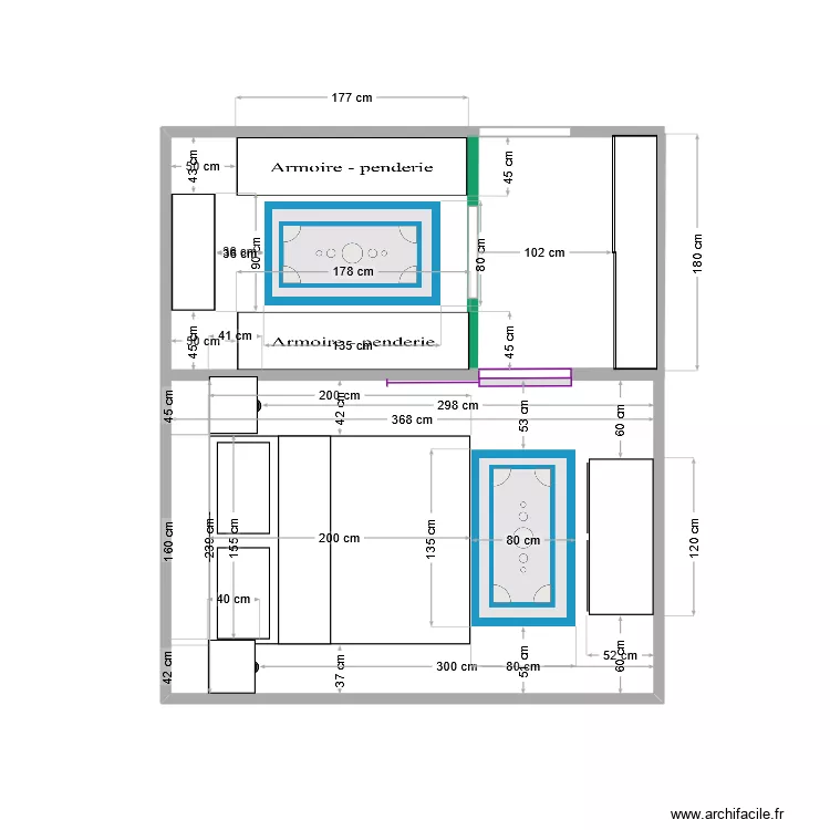 CHAMBRE ET DRESSING J&B. Plan de 1  et 9 m²