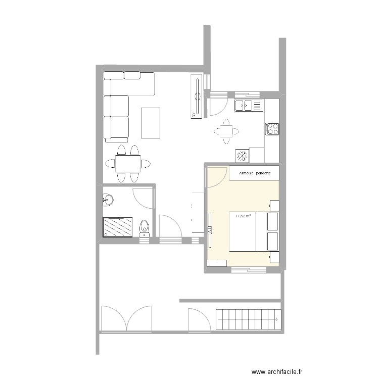 Mao s+1. Plan de 1 pièce et 12 m2