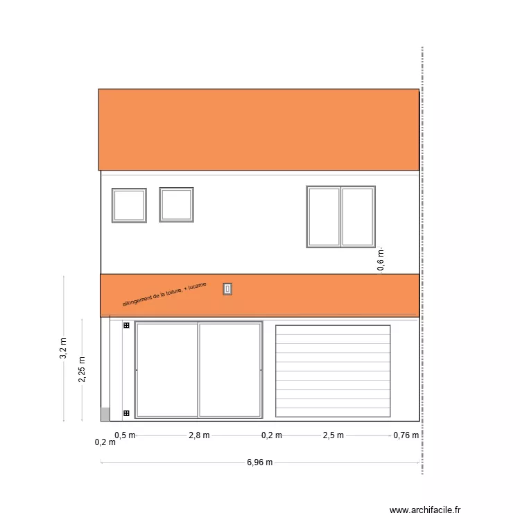 Facade ouest  projet. Plan de 