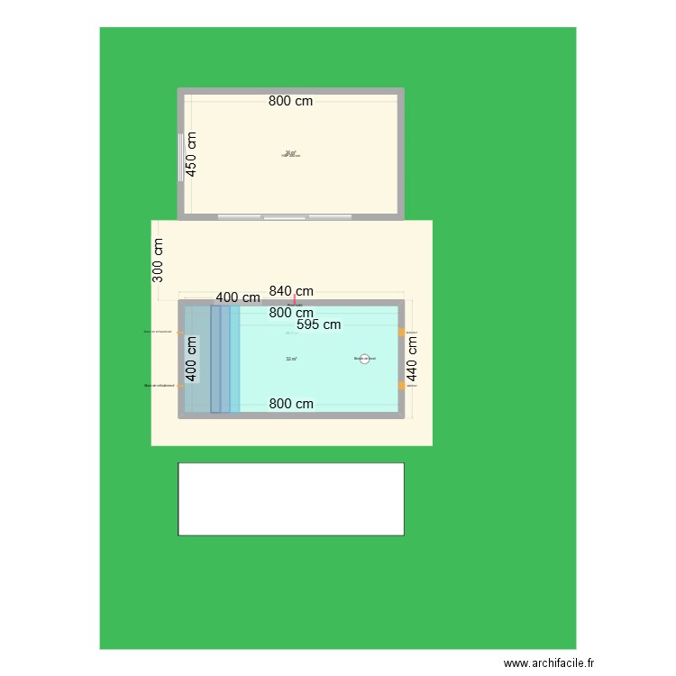 Vue du dessus piscine + POOL HOUSE. Plan de 2 pièces et 68 m2