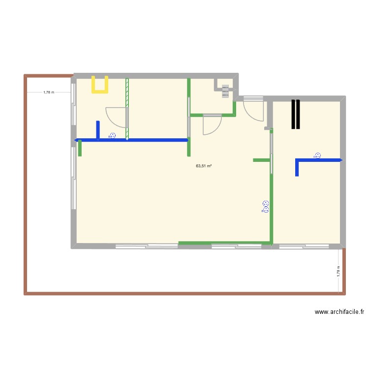 IMMEUBLE RUSSE PLAN 11 Electricité Haute. Plan de 1 pièce et 64 m2