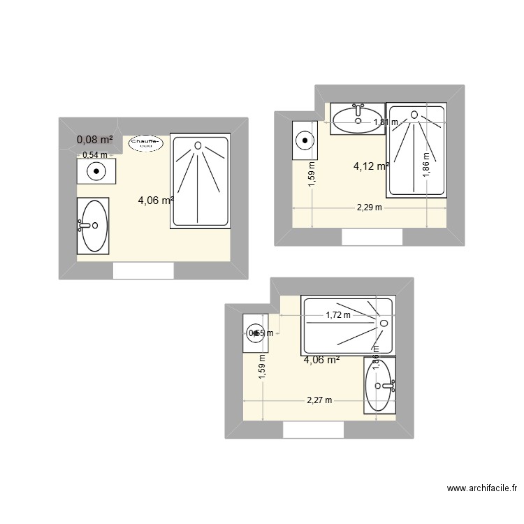 salle de bain. Plan de 4 pièces et 12 m2