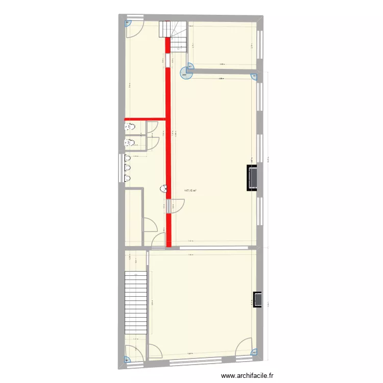 PLAN RDC RESTAURANT EXISTANT. Plan de 1  et 147 m²