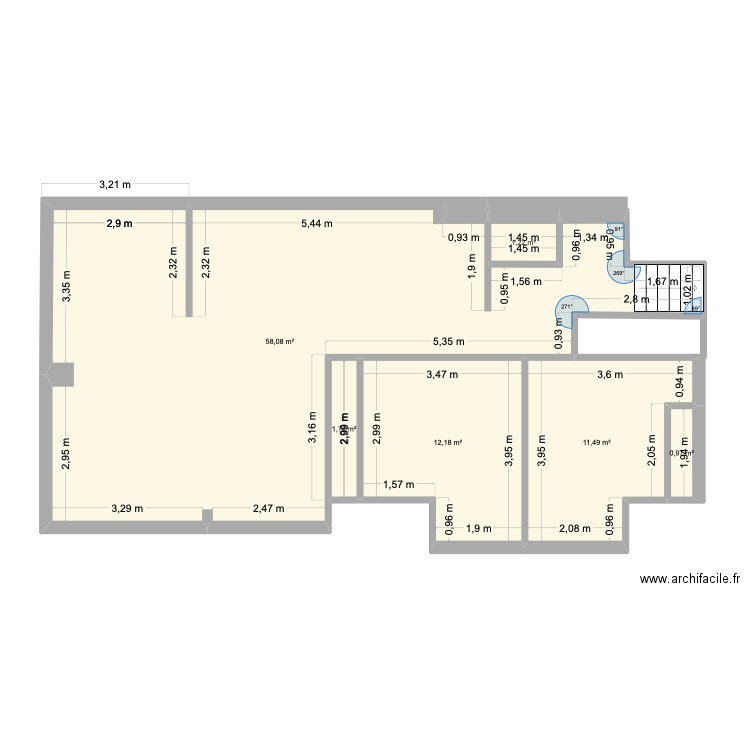Etage base. Plan de 6 pièces et 86 m2