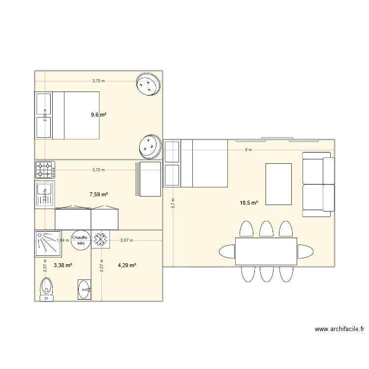DENNEVILLE. Plan de 5 pièces et 43 m2