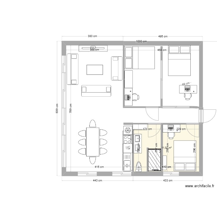 FLORADO 1 eme gauche. Plan de 1 pièce et 12 m2