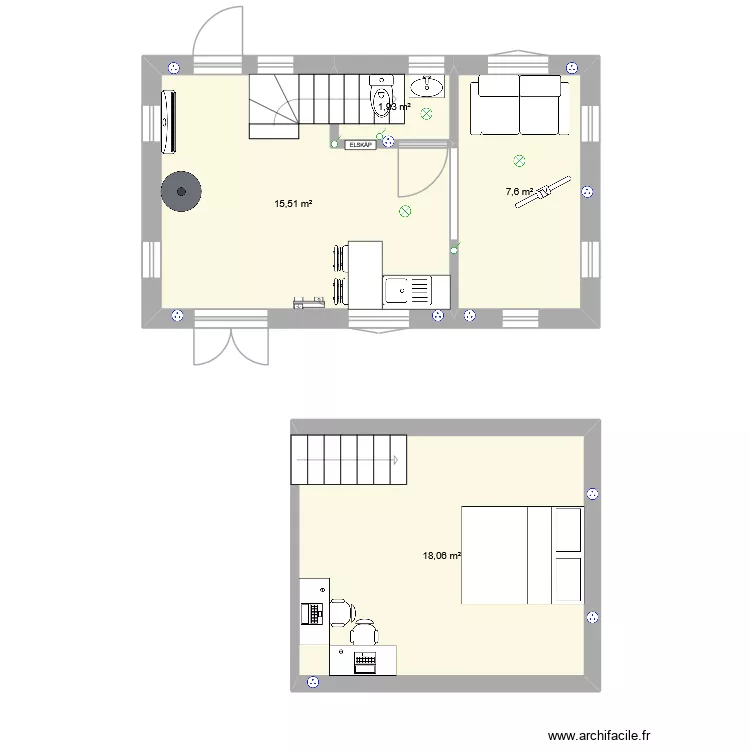 tiny house nico. Plan de 4  et 43 m²