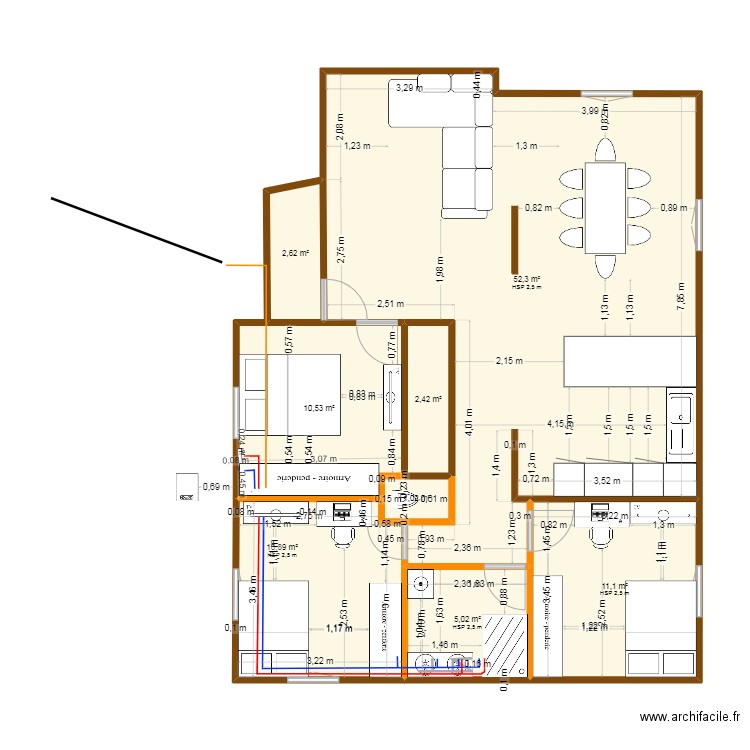 malhivert R+1. Plan de 8 pièces et 96 m2